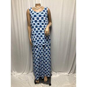 Rafaella Maxi Dress Womens Size Large Blue White Sleeveless Layered Stretchy